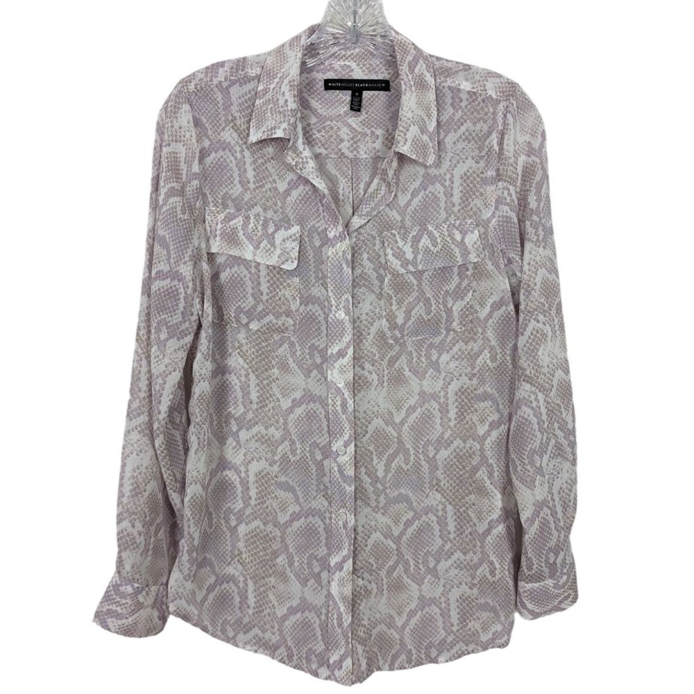 WORKING White House Black Market long sleeve sheer Snake print button up Blouse